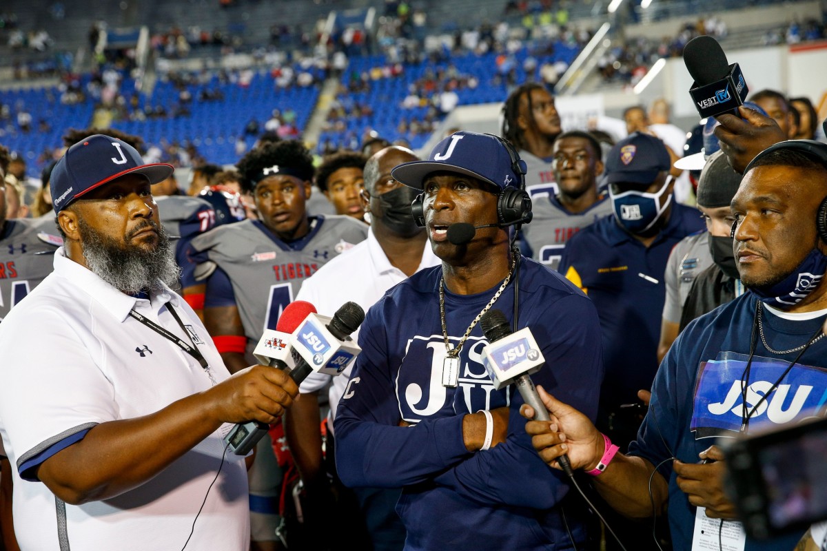 Deion Sanders being interviewed